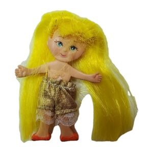 Vintage 1969‎ Ideal Flatsy Bendable 4.5" Doll Yellow Hair Gold Pants